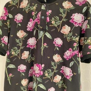 Ovadia & Sons Black Polo with Pink Floral Design M/L BADASS
